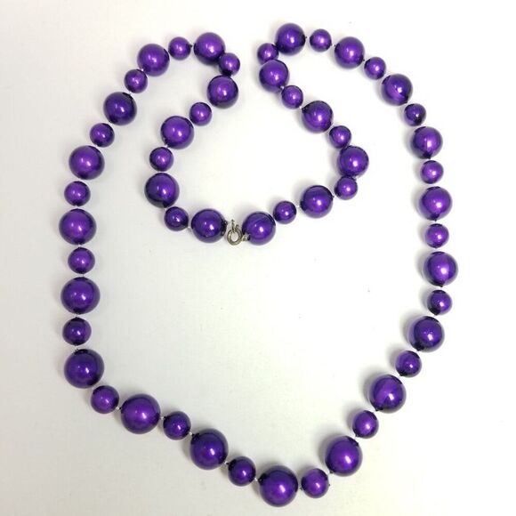 Vintage Purple Beaded Necklace, Long Single Strand, Retro 80s Style, Estate - Picture 7 of 7